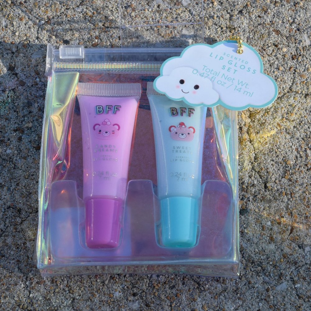 BFF 2 Pack Scented Lip Gloss in Clear Resealable Carrying Case
